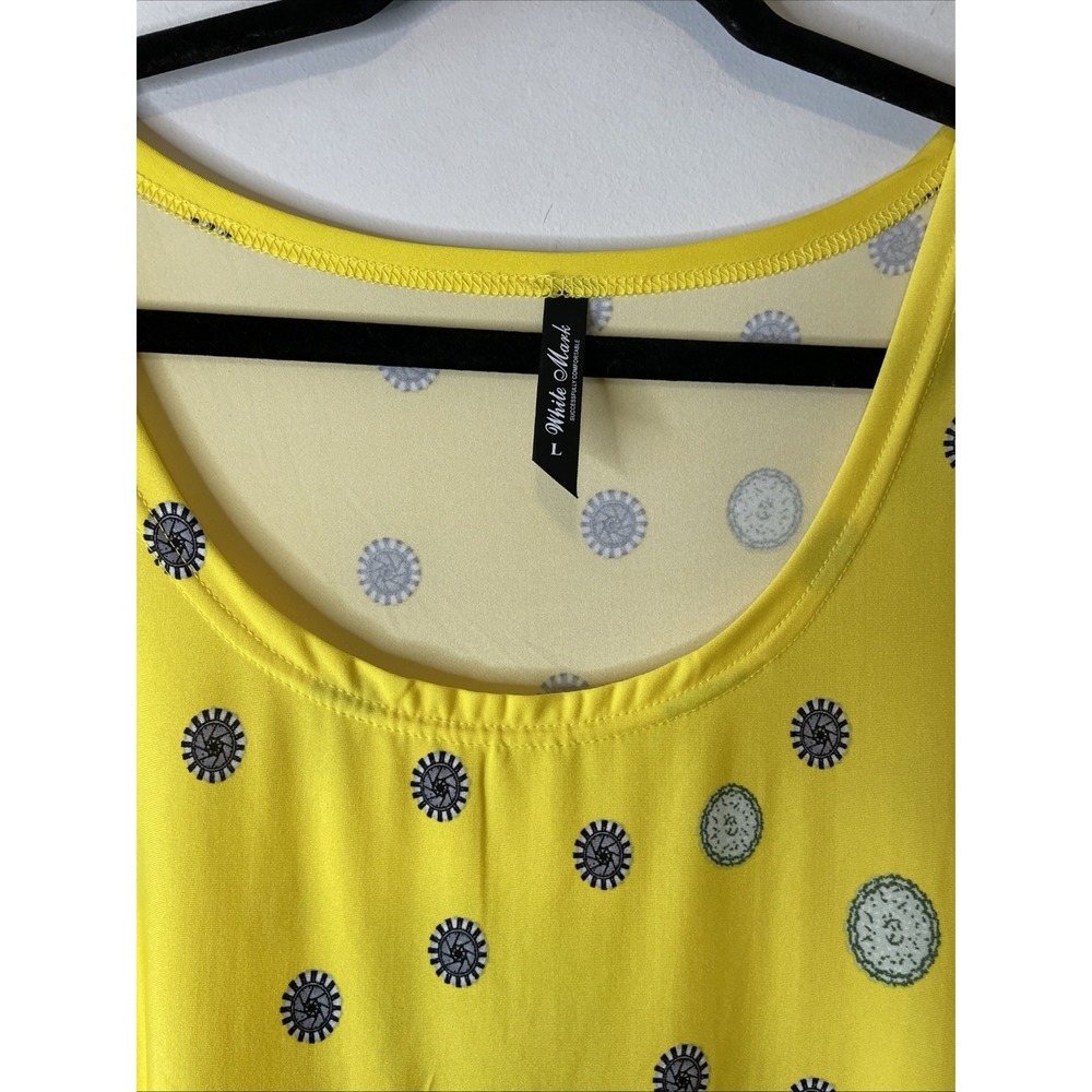 White‎ Mark Women's Large Yellow Medallion Print Pocket Tunic Top Sharkbite Hem - Picture 7 of 12